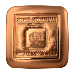 Geiger Edelmetalle 500g Copper Bar .9999 Fine - Original Cast