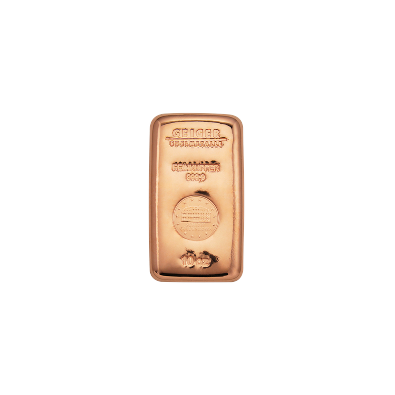 Copper Bar Schloss Güdengossa 10 oz .9999 cast. Edisi premium dengan desain istana. Kemurnian 999.9/1000 dari Geiger Edelmetalle