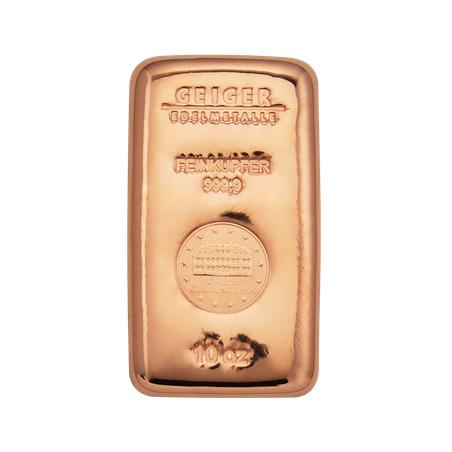 Copper Bar Schloss Güdengossa 10 oz .9999 cast. Edisi premium dengan desain istana. Kemurnian 999.9/1000 dari Geiger Edelmetalle